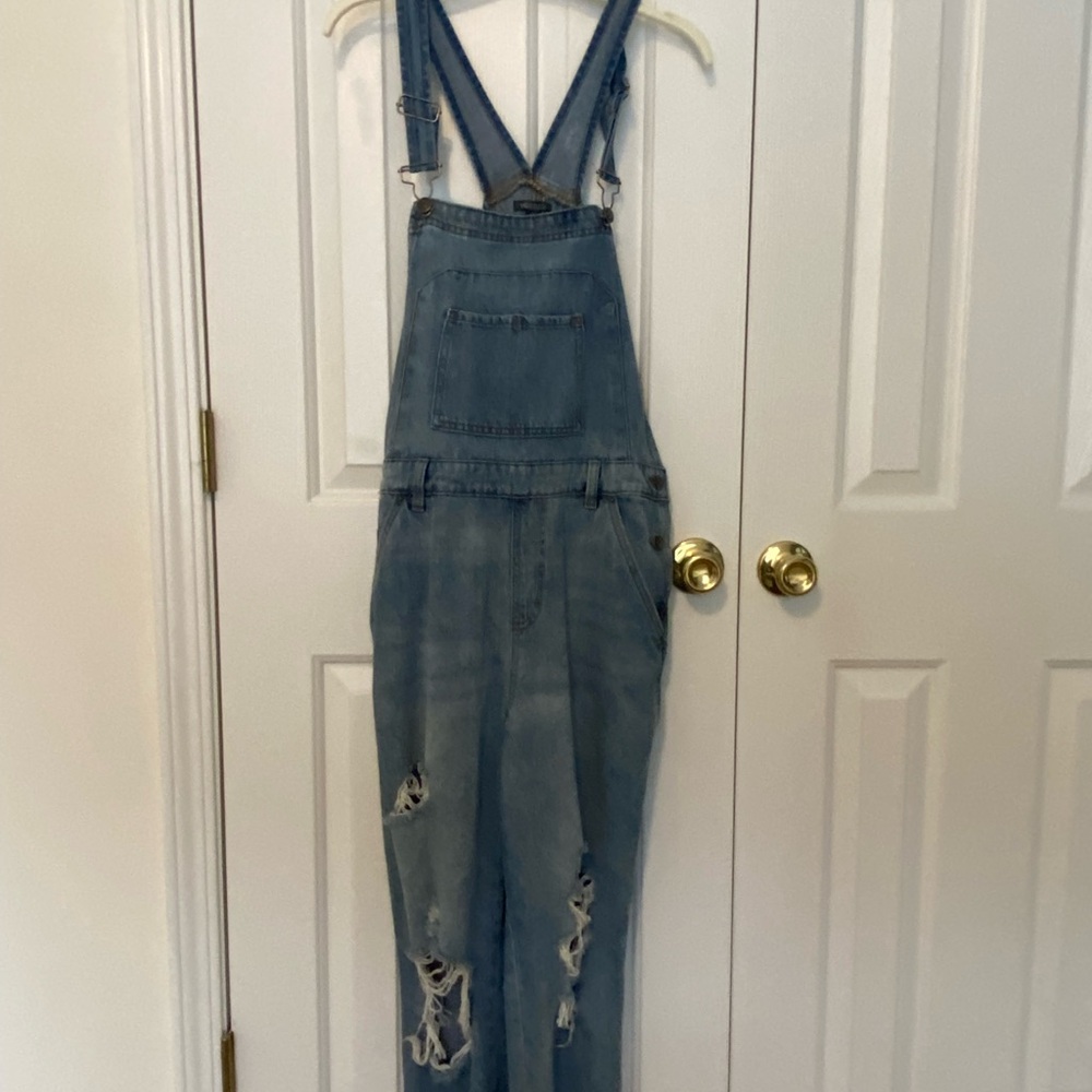 Wild Fable Light Blue Distressed Denim Overalls